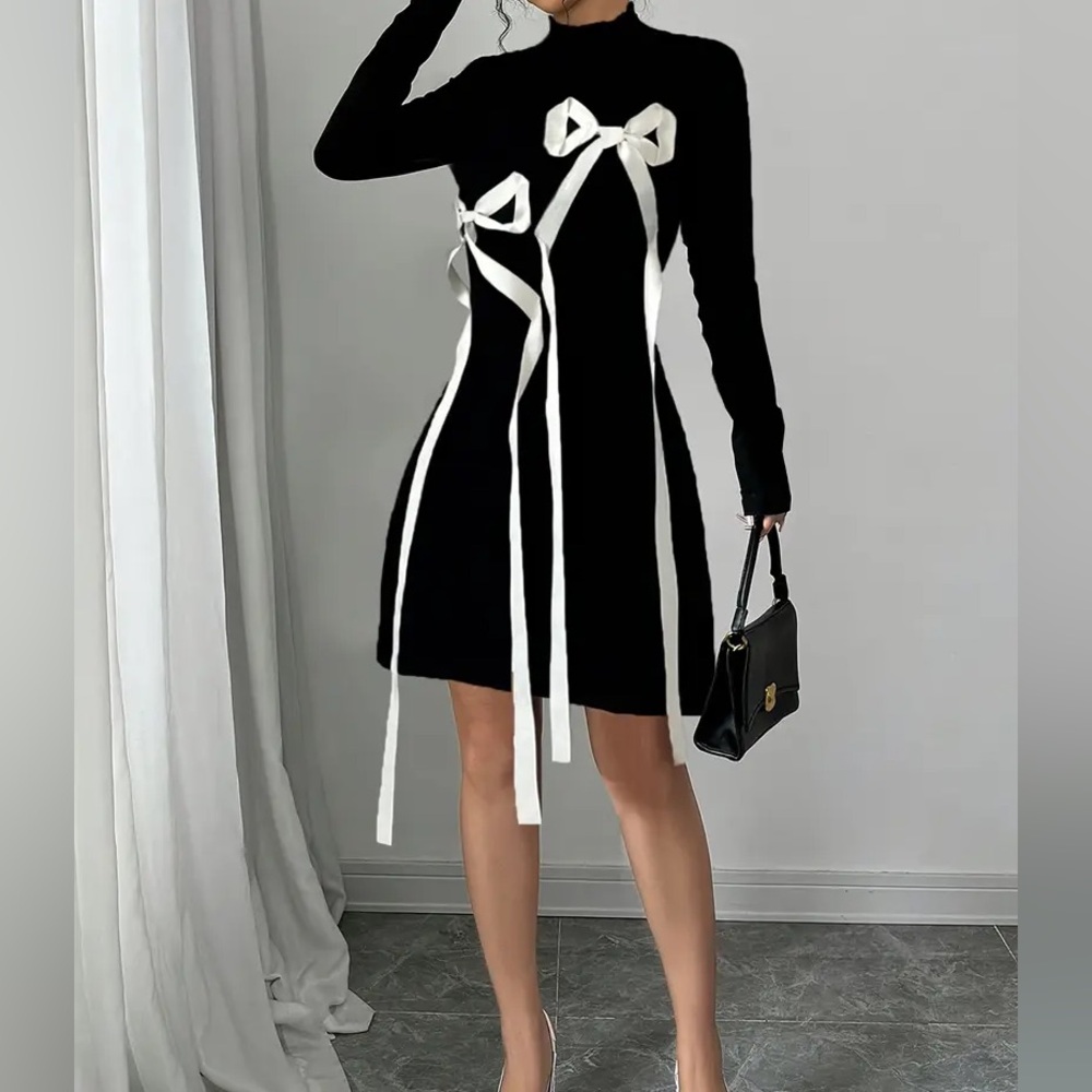 SHEIN Black and White Sweater Dress Holiday, Party Dress, Festive